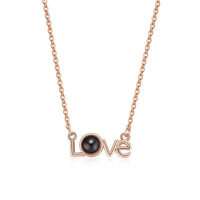 China 2021 Europe and America necklace projection I love you 100 in languages ​​man neck chain for women pour femme mujer femme letters de collares Para for sale