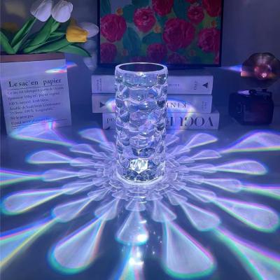 China Beautiful Led Crystal Table Lamp Rose Light Projector 3/16 Touch Discolor Rechargeable Rose Desk Lamp Diamond Atmosphere Night Bedside for sale