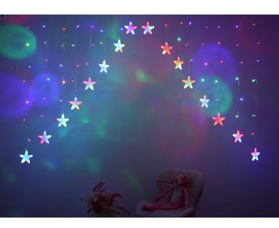 China Wholesale Custom Decoration Holiday Lighting Romantic Strip String Fairy Plastic Curtain Light Led Inverted V Star Fairy Lights for sale