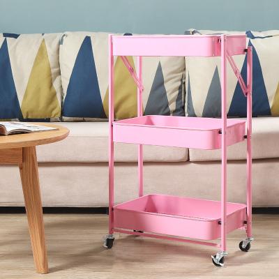 China Modern Three-Layer Foldable Mute And Rolling Large Capacity Kitchen Bathroom Utility Cart for sale