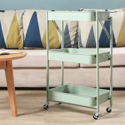 China Modern Three-Layer Foldable Mute And Rolling Large Capacity Kitchen Bathroom Utility Cart for sale