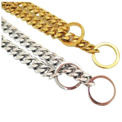 China Stocked China Wholesale Cuban Metal Pets Product Dog Link Chains Stainless Steel Choke Training Gold Dog Collar for sale