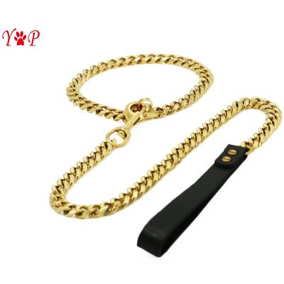 China Luxury Cast Chain Dog Gold Chain Collar Stocked Stainless Steel Pull Collar And Leash for sale