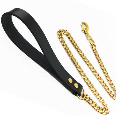 China Pet Traction Chain Leather Anti-bite Padded Hexagon Grinding Stainless Steel Dog Chain Chain for sale