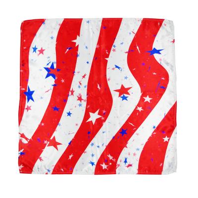 China Casual Custom Elegant Silk Like Lady Bandannas Women Bandana Daily Scarves Beach Shawl Start Stripes Flag Design Hip Hop Bandana for sale