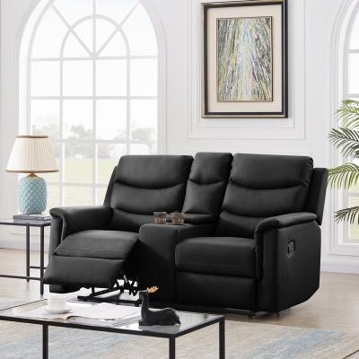 China Hot Selling Extendable Manual Recliner Chair 2 Seat Recliner Sofa With File Console And 2 Plastic Cup Holders for sale