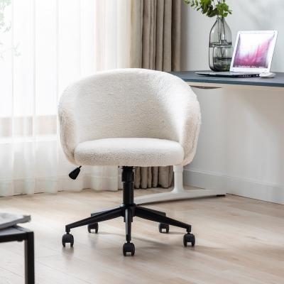 China (Size) Hot Selling Adjustable Office Chair Faux Fur Task Chair, Modern Cute Accent Armchair Swivel Makeup Stool for Bedroom, White for sale