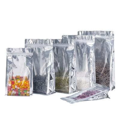 China Side Clear Silver Aluminum Foil Flat Bottom Pouch Moisture Proof Seeds Nut Kernel Packaging Bag for sale