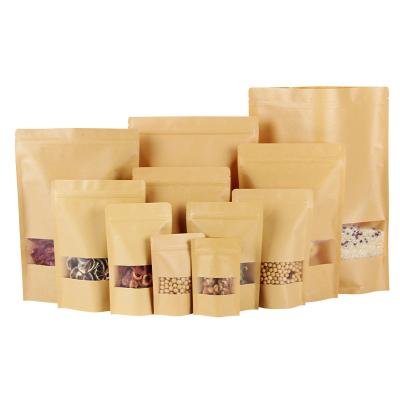 China Recyclable Resealable Frosted Ziplock Packaging Square Window Stand Pouch Kraft Paper Bag for sale