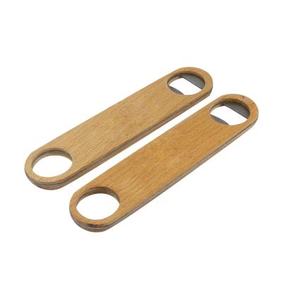 China Custom Stocked Logo Promotional Metal Wooden Beer Bottle Opener for sale