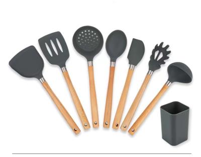 China Viable Best Instrument Kitchen Cooking Kitchenware with Wooden Handle 13 Piece Silicone Kitchenware Set for sale