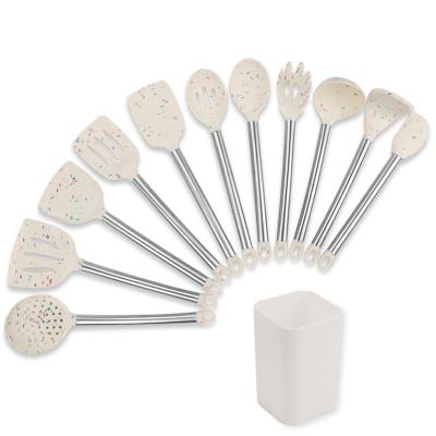 China Sustainable Fashion Color Silicone Kitchen Tools With Stainless Steel Handle 12 Piece Silicone Kitchen Utensil Sets for sale