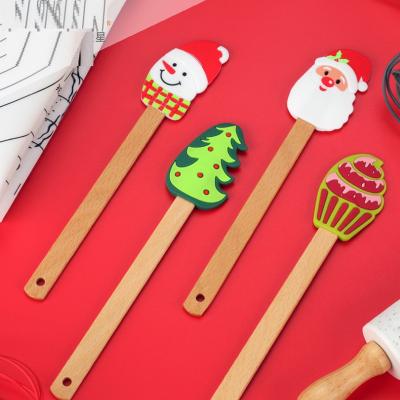 China Home Viable Nonstick Kitchen Spatula Cream Christmas Tools Silicone Dessert Cake Baking Spatula for sale