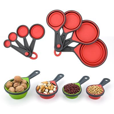 China Viable Bent Silicone Measuring Cup Doser 4 Pieces Baking Cups Set Flour Scoop for sale