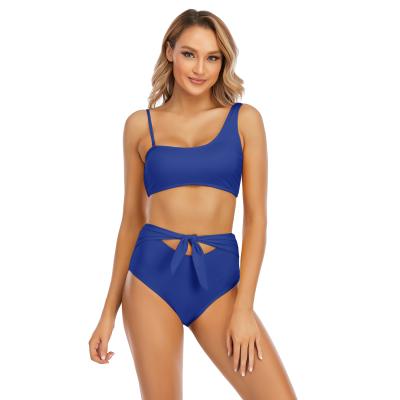 China Soft Solid Breathable Swimwear Woman 2021 Summer Ladies Plus Swimsuit Swimwear Two-Piece High Waisted Ruffle Bikini for sale