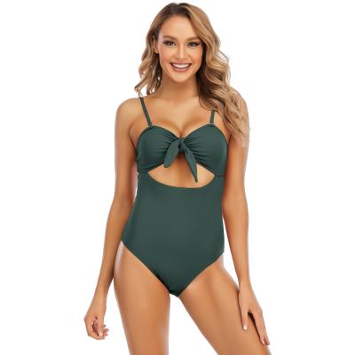 China Breathable Women's Tie Knot Front Cut Out High Waist One Piece Swimsuits for sale