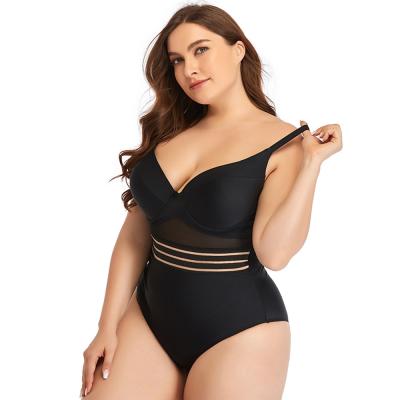 China 2021 Breathable Plus Size Swimsuit Women's One Piece Fat Mesh Hollow Plain Bikini for sale