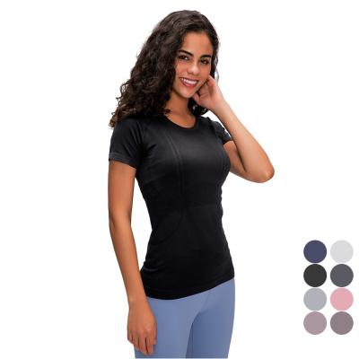 China New Round Neck Yoga Shortsleeve Fitness Shorts Yoga Running T-Shirts Crop Breathable Loose Quick Dry Top Sports for sale