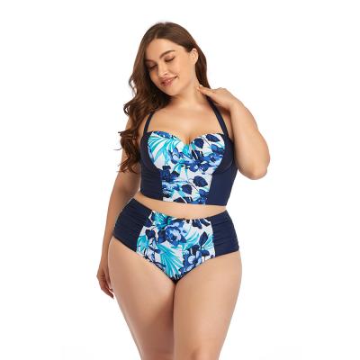 China Breathable Wholesale Custom Made High Waist Swimsuit Women Plus Size Swimwear Flower Print Beach Bikini Set for sale