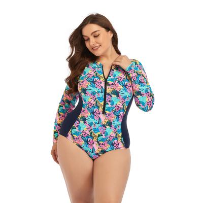 China Floral Printing One Piece Long Sleeve Breathable Swimsuit Plus Size Women Swimwear 2021 for sale