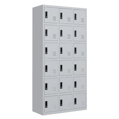 China Commercial Office Furniture Woodgrain Transfer Gym Staff 18 Door Locker Cabinet Bag Mini Steel Locker Box With Key for sale