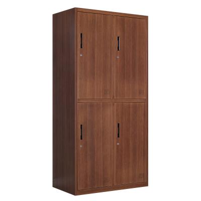 China Commercial Office Furniture 4 Door Clothing Locker Cabinet Woodgrain Transfer Steel Almirah Safe Employees Club Storage Locker for sale