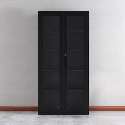 China Foldable Office Furniture 2 Door Metal Storage Filing Cabinet Glass Door Steel File Cupboard With Key for sale