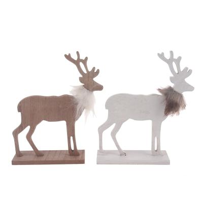 China Holiday Wooden Buck Ornaments Christmas Reindeer Decor Home DIY Wood Table Decoration for sale