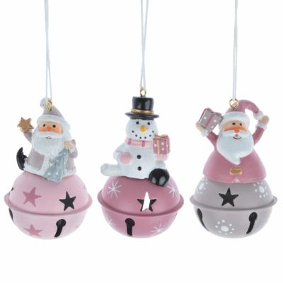 China Christmas Santa Snowman Reindeer Sitting On Jingle Bell Figurine Ornament Decoration from Metal Polyresin for sale