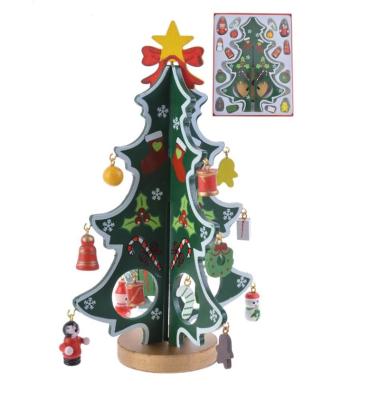 China Wholesale Artificial Wooden Christmas Tree Wooden And Bell Ornament Decoration Flat Free Stand for sale