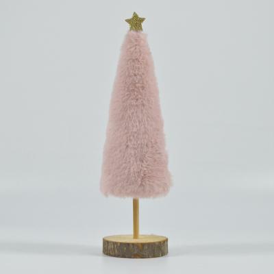 China For Christamas Decoration Mini Christmas Tree With Star Wood Bottom Felt Plush Toy Home Decor Fluff Tree Decoration for sale