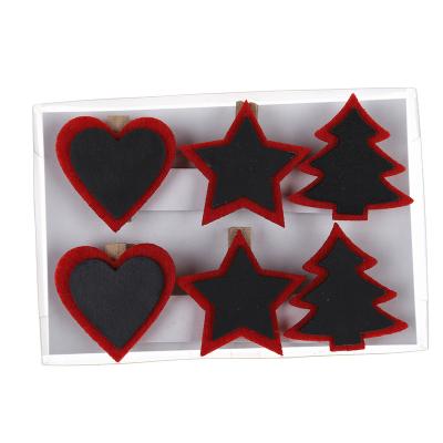 China Wood+felt 2021new Arrival Set of 6 Christmas Trees, Heart, Star Shape Staples Wood Photo Clips Clothespin Craft Decoration Staples for sale