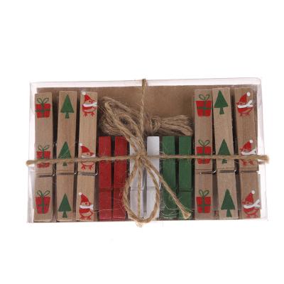 China Europe 202New Arrival Set Of 12 Christmas Wooden Pegs Photo Paper Clip With Canvas String for sale