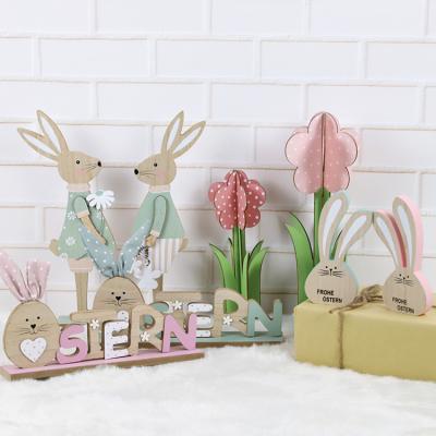 China Wholesale Table Decoration Table Top Ornaments Rabbit Egg Painting Easter Gifts Open Wooden Rabbit Decoration Set for sale