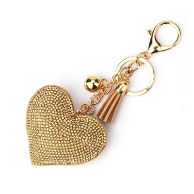 China Leather Bag Charm for Women Heart Key Chain Girls Customized Crystal Tassel Key Chain Leather Bag Charm for Women Girls for sale