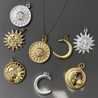 China TRENDY Simple Design18k Gold Plated CZ Copper Sun Charm Necklace Pendant Moon Charm For Jewelry Making for sale