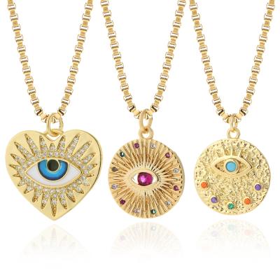 China Non Tarnish TRENDY Jewelry Necklace 18k Gold Plated Evil Blue Eye Necklace CZ Copper Heart Shaped Evil Charms For Women Unique for sale