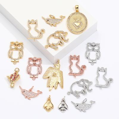 China TRENDY Style Hollow Gold Plated Outing Initial Iced Out Cartoon Lucky Cat Whale Ow Pendant Necklace Sorority Charms Jewelry Making for sale