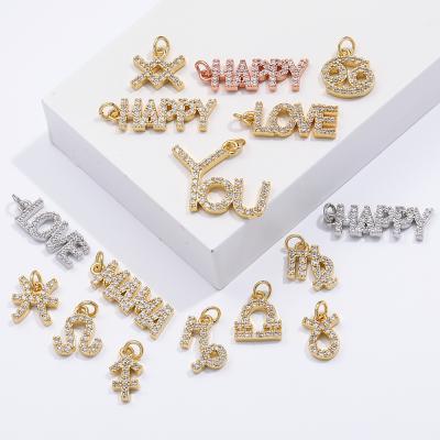 China FASHIONABLE Free Custom Gold Plated Diamond Letter Reiki Symbol Pendant Charm Pendant Necklace Diy Jewelry Making for sale