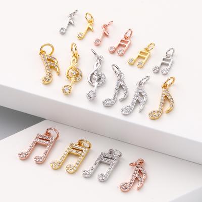 China Creative Design High Quality/Safe 18k Gold Plated Copper With Cubic Zirconia Musical Note Charms Pendant For Jewelry Necklace Bracelet Earring Design for sale