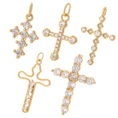 China TRENDY Bracelet Gold Plated Jewelry 18k CZ Gold Cross Pendant Charm Chains For Jewelry Making Bulk for sale