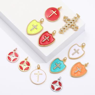 China New Gold Plated Zircon Earring Diy Necklace Accessories Pendant Charms Jewelry TRENDY Fashion Enamel Cross Pendants Charms 18k Jewelry for sale