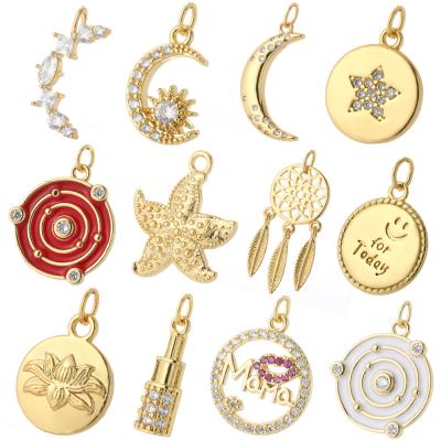 China Free Custom Jewelry Gold Plated Moon Flower Star Sign Charm Earring Dangle Jewelry TRENDY Drop Shipping For Women for sale