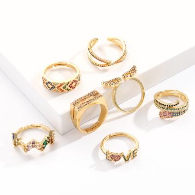 China FASHIONABLE High Quality Colorful Women Jewelry Rings 18K Gold Zircon Wedding Rings Open Rings Cool Style For Couples for sale