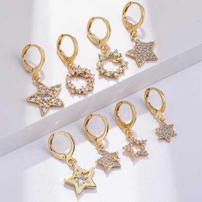 China TRENDY Star Earrings Dangle 18k Gold Plated Zircon Hollow Charms Hand Made Jewelry Earring Set Women for sale