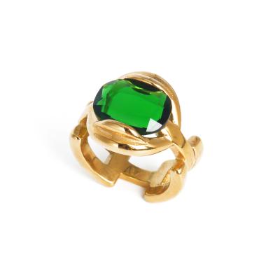 China Trendy Trendy Jewelry 18K Gold Plated Stainless Steel Ring Chunky Emerald Zircon Gemstone Anchor Chain for sale