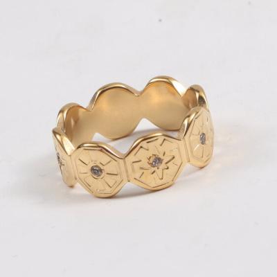 China Trendy Trendy Jewelry 18K Gold Plated Broken Zircon Stainless Steel Star Drill Ring Wedding Ring for sale