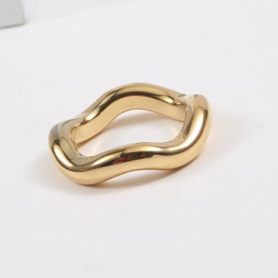 China Trendy Trendy Jewelry 18K Gold Plated Stainless Steel Bold Chunky Wavy Ring Women Engaged Gift for sale