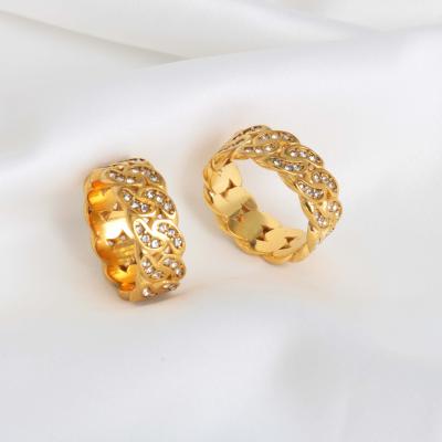 China 2022 Waterproof Lead Free Nickel Free Chunky Zircon 18K Gold Plated Stainless Steel Daily Rings For Women for sale