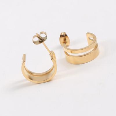 China TRENDARY Fashion Women Jewelry Stainless Steel Gold Plated C-shape 18k Earring Hollowed MINI CIRCLE Earring for sale